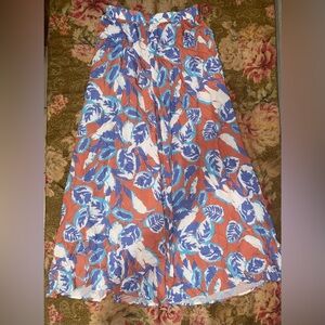 Orange Mahina Wide Leg Cropped Pants with Blue Floral Design